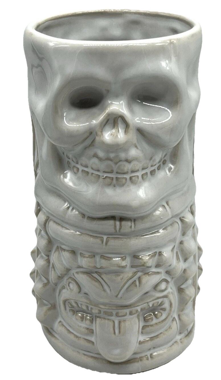 Pottery Barn Enchanted Tiki Mug Stacked Skull Totem Glass